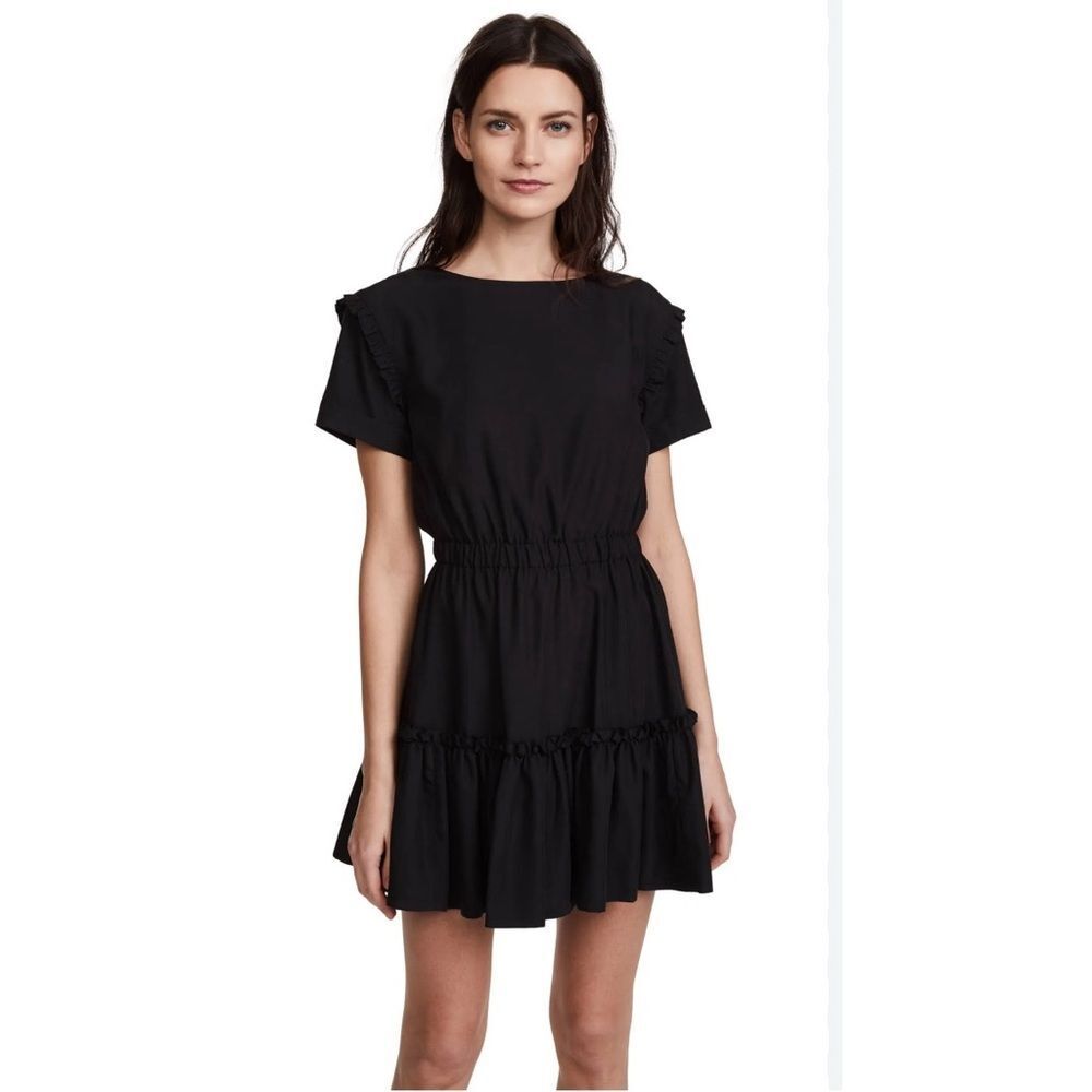 Alice + Olivia Garner Drop Shoulder Black Ruffle Mini Dress